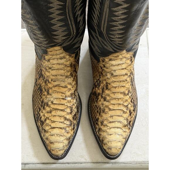Cowtown Python Snakeskin Cowboy Boots | Black Leather Shaft | Men’s 10 D | USA - Picture 9 of 11